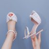 Full Pearls Stiletto heels Sandals Thin High Heels Peep Toe Sandals White Pearls Bridal Wedding Shoes Evening Wedding Sandals