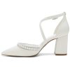 High Block Heel Wedding Shoes for Bride Closed Toe Pearl Bridal Shoes Women Chunky Heels