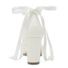 Closed Toe Pearl Heels Satin Wedding Shoes for Bride High Heels with Bow Chunky Block Heels for Women Prom Evening Party Dress