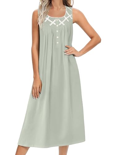 Nightgowns for Women Cotton Long Night Gown Sleeveless Sleep Dress Victorian Nightdress Ladies Sleepwear S-XXXL