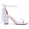 Pearl Wedding Shoes for Bride High Heels Block Heels Bridal Shoes with Bow Women Chunky Heels Sandals