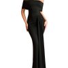 Off The Shoulder Formal Wedding Guest Maxi Dress for Women Fall Elegant Ruched Bodycon Cocktail Party Long Dresses