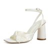 Pearl Wedding Shoes for Bride Block Heel Bridal Shoes Open Toe Wedding Heels Bow Knot Heeled Sandals