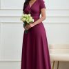 Maxi Dress for Women Long Formal Short Sleeve A Line V Neck Dresses Wedding Guest High Waist Elegant