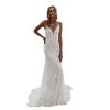 Bohemian Beach Wedding Dress Spaghetti Straps Lace Mermaid Bridal Gown with Train