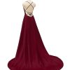 Women's Elegant Long Prom Dresses with Pockets Satin Halter Spaghetti Strap Wedding Dress Gowns