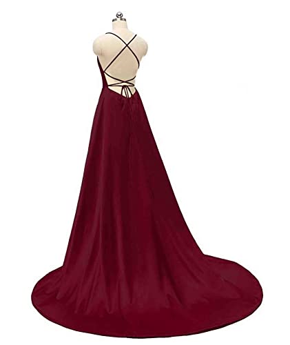 Women's Elegant Long Prom Dresses with Pockets Satin Halter Spaghetti Strap Wedding Dress Gowns