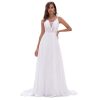 Chiffon Wedding Dresses for Bride Lace Appliques V Neck Long Beach Spaghetti Straps Simple Bridal Gown with Slit