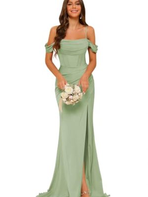 Elegant Off The Shoulder Satin Bridesmaid Dress Long Mermaid Corset Prom Dress for Women Formal Gown CY089