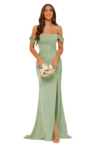 Elegant Off The Shoulder Satin Bridesmaid Dress Long Mermaid Corset Prom Dress for Women Formal Gown CY089