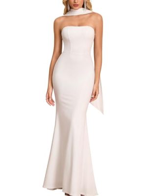 Women's Bodycon Formal Wedding Guest Maxi Dresses with Scarf Summer Strapless Elegant Cocktail Party Dress 2025