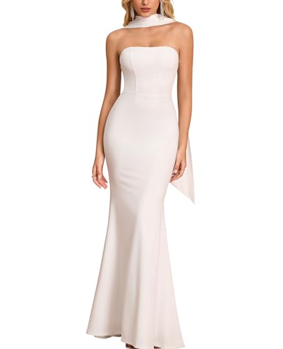 Women's Bodycon Formal Wedding Guest Maxi Dresses with Scarf Summer Strapless Elegant Cocktail Party Dress 2025