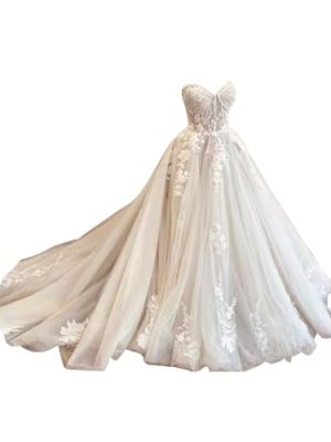 Strapless Wedding Dresses for Women Lace Applique A Line Bride Wedding Dresses Corset Long Tulle Bridal Gown ZZ-W22