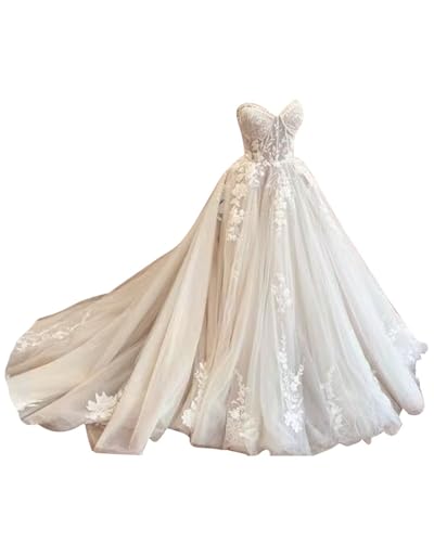 Strapless Wedding Dresses for Women Lace Applique A Line Bride Wedding Dresses Corset Long Tulle Bridal Gown ZZ-W22