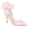 Womens Lace up Satin Heels Bow Pointed Closed Toe Bridal Dress Shoes Low Heel Wedding Elegant Pumps