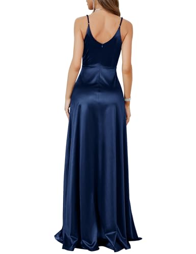 Women's Gorgeous Spaghetti Strap V Neck Stain Split Evening Party Maxi Dress