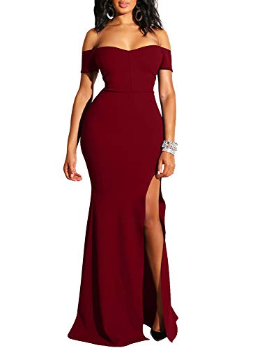 Women's Off Shoulder High Split Long Formal Party Dress Evening Gown