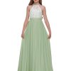 Chiffon Junior Bridesmaid Dress for Wedding Lace Applique Halter Sleeveless A-Line Long Formal Flower Girl Dress