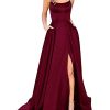 Women's Elegant Long Prom Dresses with Pockets Satin Halter Spaghetti Strap Wedding Dress Gowns