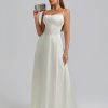 Satin Maxi Dress Spaghetti Strap Lace Up Long Formal Dresses for Women Wedding Guest Cocktail Evening Prom