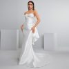 Off Shoulder Satin Wedding Dress Sleeveless – Lightweight Engagement Bridal Gown with Train for Summer Wedding