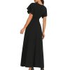 Women's Black Long Formal Dresses Cocktail Wedding Guest Dress Ruffle Split Elegant V Neck Party Gowns