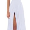 Women's Off The Shoulder Bridesmaid Dresses with Slit Satin Formal Gowns Long Prom Evening Party Dress with Pockets