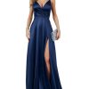 Women's Gorgeous Spaghetti Strap V Neck Stain Split Evening Party Maxi Dress