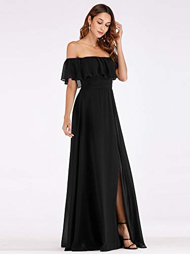 Women's Elegant Off The Shoulder Side Split High Waist Flowy Chiffon Maxi Bridesmaid Dress 00968