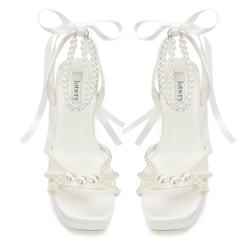 Pearl Heels Wedding Shoes for Bride Platform Heels Bridal Shoes Platform Sandals