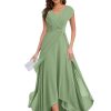 Chiffon Mother of The Bride Dresses A Line Cap Sleeves Evening Gown V Neck Formal Dress for Wedding HS095