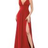 Women's Bridesmaid Dresses Deep V-Neck Sleeveless Side Slit Floor Length Wedding Guest Dress 0168B