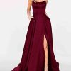 Women's Elegant Long Prom Dresses with Pockets Satin Halter Spaghetti Strap Wedding Dress Gowns