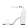 Pearl Wedding Shoes for Bride Satin Block Heels Open Toe Chunky Bridal Shoes Sandals
