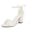 Lace Wedding Shoes for Bride Pearl Heels Bridal Shoes Block Heel Wedding Sandals
