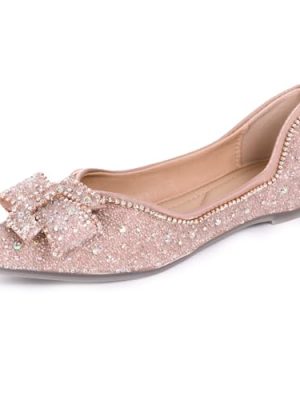 Women's Rhinestone Flat Comfortable Pointed Pearl Diamond Ballet Flats for Wedding Parties Work Dates Fashion Flat Shoes