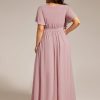 Women's Chiffon Short Sleeves A-Line V-Neck Empire Waist Floor Length Plus Size Formal Bridesmaid Dress