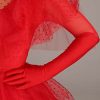 Women's Deluxe Bridal Gown Halloween Outfit, Adult Red Wedding Dress Costume