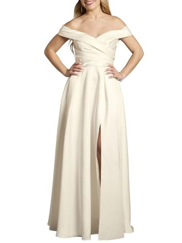 Off-The-Shoulder Satin Ball Gown Wedding Dress