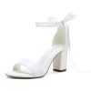 Women's Open Toe Block Heel Pearl Wedding Shoes for Bride Chunky Heeled Sandals Bridal Shoes Pumps
