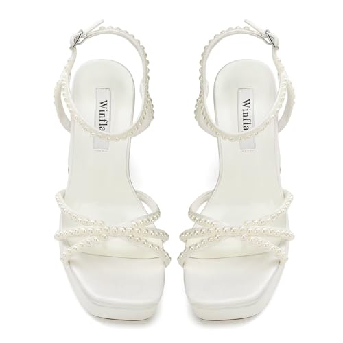 Platform Heels Bridal Shoes Pearl Wedding Shoes for Bride Block Heel Wedding Sandals