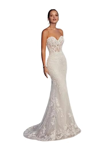 Strapless Beach Wedding Dresses Sexy Bridal Gown Lace Robe Backless Vintage Vestidos De Novia with Detachable Train