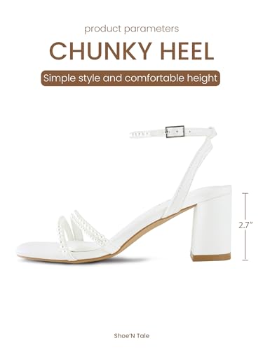 Strappy Heels for Women Square Toe Chunky Block Heels Ankle Buckle Heeled Sandals