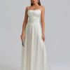 Satin Maxi Dress Spaghetti Strap Lace Up Long Formal Dresses for Women Wedding Guest Cocktail Evening Prom