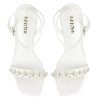 Women’s Heeled Sandals Pearl Wedding Shoes for Bride Open Toe Bridal Shoes Strappy Wedding Heels