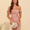 Long Satin Bridesmaid Dresses with Silt 2025 Mermaid Formal Dress PU070
