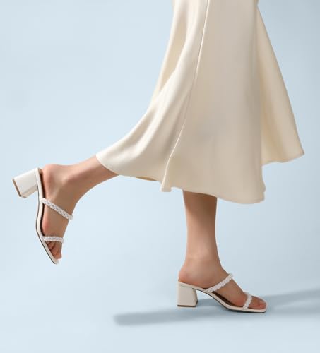 Square Toe Heeled Sandals for Women - Women's Low Block Heels Sandals - 2.25IN Open Toe Ankle Strap Chunky Heels - Slip on