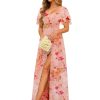 Women's Sweetheart Flutter Sleeves Bridesmaid Dresses with Slit A-line Short Sleeves Chiffon Formal Evening Dress