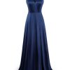 Women's Gorgeous Spaghetti Strap V Neck Stain Split Evening Party Maxi Dress