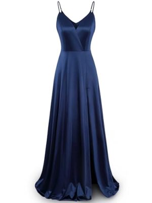 Women's Gorgeous Spaghetti Strap V Neck Stain Split Evening Party Maxi Dress